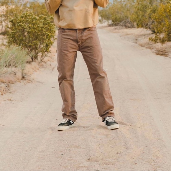 New MNML Carpenter Pants Jeans Button Fly Vintage Brown Thick Cotton 30x31 - Picture 2 of 13